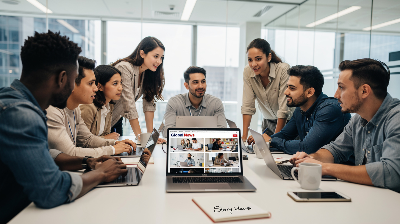 Group of trainees collaborating during a newsroom bootcamp